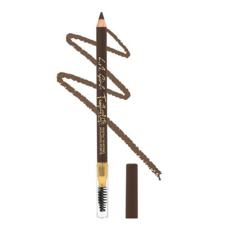 LA Girl Featherlite Powder Brow Pencil in Soft Brown for defined, fluffy brows; features a unique powder finish and built-in spoolie.