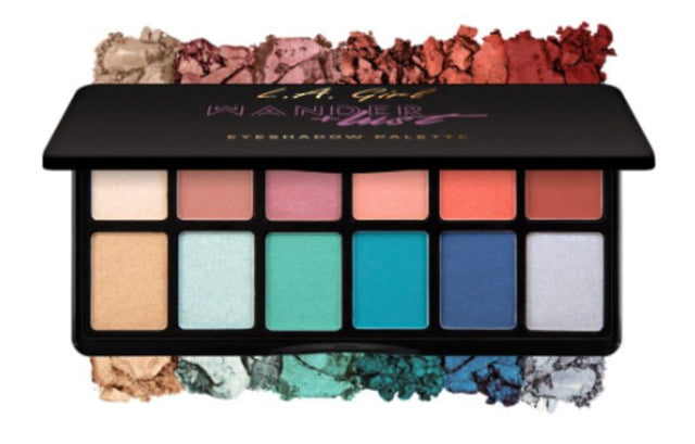 LA Girl Wanderlust Eyeshadow Palette featuring 12 vibrant, richly-pigmented shades in matte and satin finishes for versatile looks.