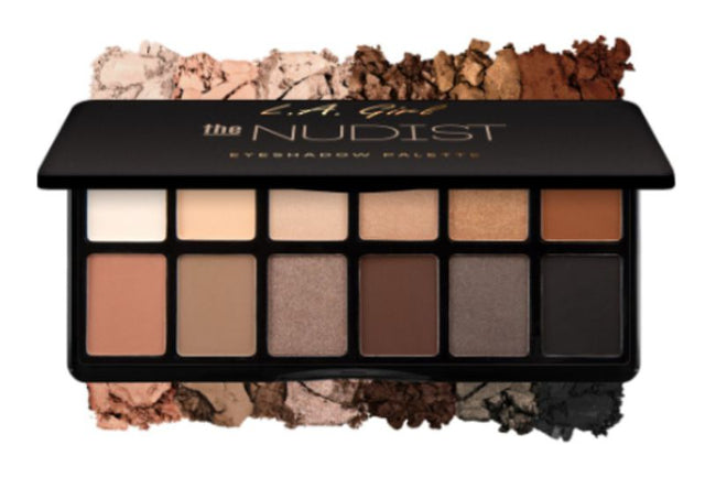 LA Girl Fanatic Eyeshadow Palette - The Nudist featuring 12 nude to sultry shades in matte and satin finishes for versatile looks.