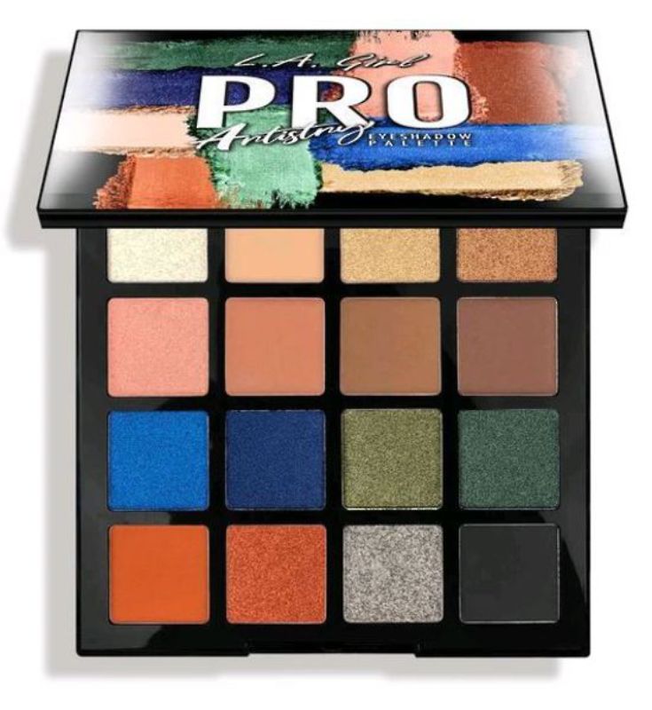 LA Girl PRO Eyeshadow Palette - Artistry featuring 16 pigmented shades for creative looks, with cool and warm tones, includes mirror.