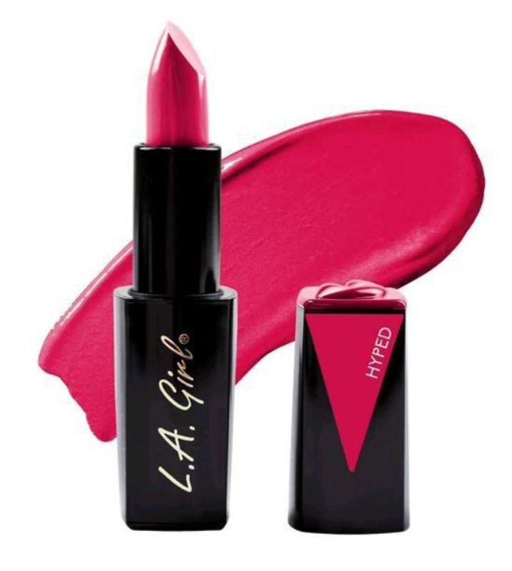 LA Girl Lip Attraction Lipstick in Hyped, a hydrating, ultra-pigmented gloss for luscious, vibrant lips.