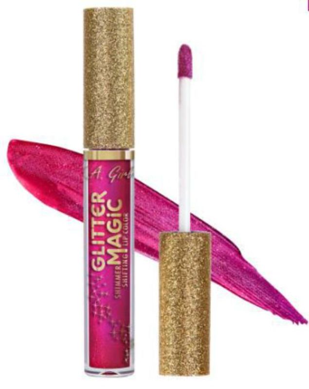 LA Girl Glitter Magic Lip Color in Fizzy Fuchsia, a vibrant lip color that transforms from matte metallic to dazzling glitter.