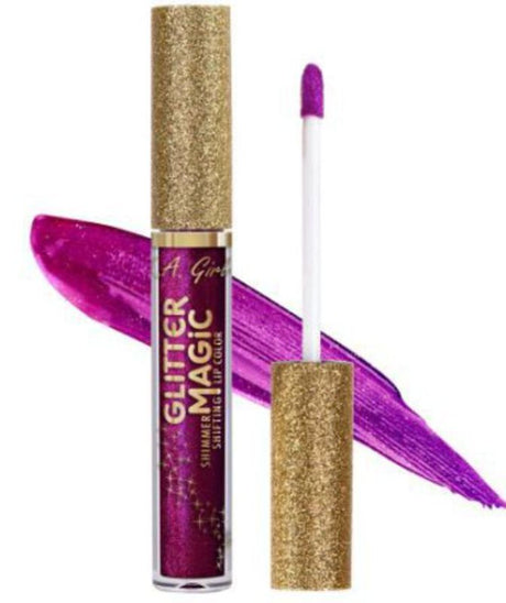 LA Girl Glitter Magic Lip Color in Glitz, transforming from matte metallic to dazzling glitter for vibrant, long-lasting lips.