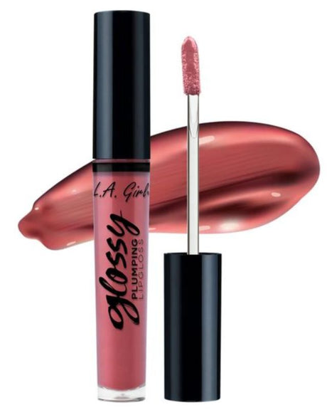 LA Girl Glossy Plumping Lipgloss in Pink Up, a moisturizing gloss for fuller, shiny lips with vitamin E and aloe vera.