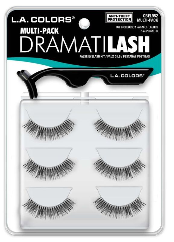 LA Colors Dramatilash Multi-Pack featuring 3 pairs of lightweight, reusable dramatic eyelashes for stunning eye enhancement.