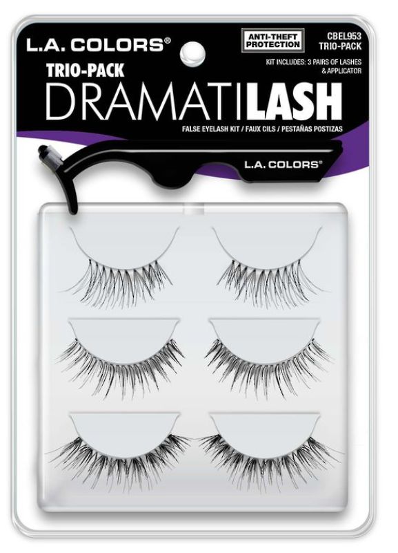 LA Colors Dramatilash Trio-Pack with 3 pairs of lightweight, reusable false eyelashes for stunning eye transformations.