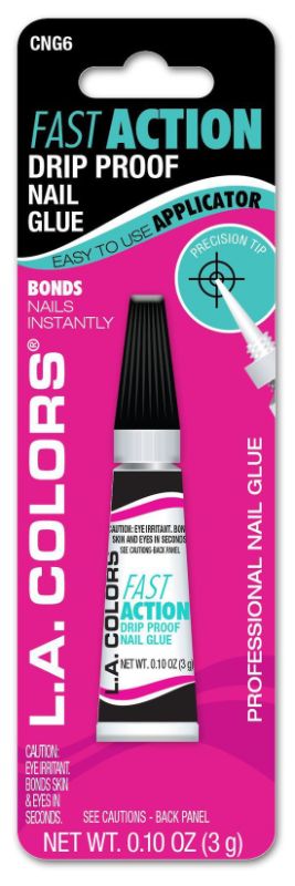 Clear nail glue in an easy-to-use applicator for strong, drip-proof bonding of acrylic and press-on nails.