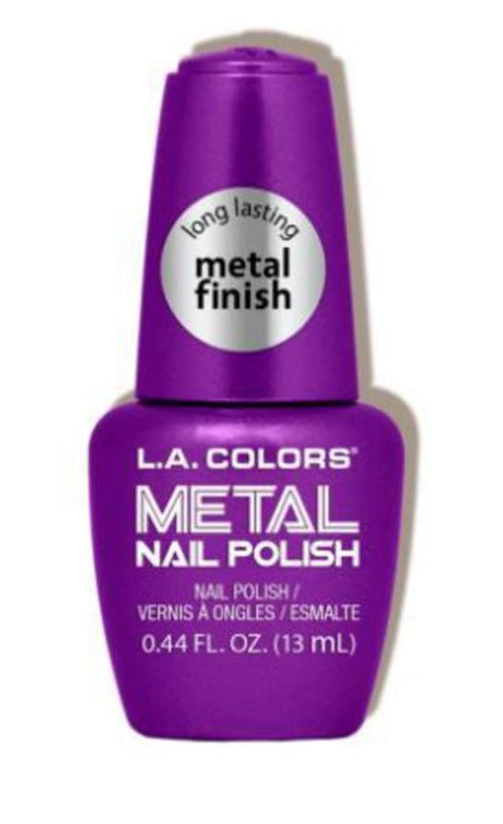 LA Colors Metal Nail Polish in Violet Vixen features a bold metallic violet hue, perfect for stylish and vibrant nails.