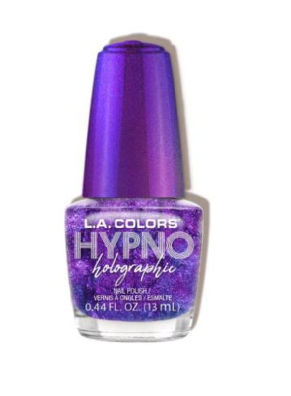 LA Colors Hypno Holographic Nail Polish in Wander features iridescent sparkles for a mesmerizing holographic effect in eight shades.