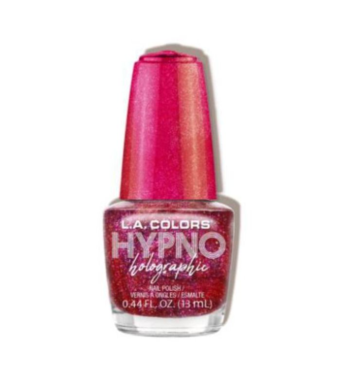 LA Colors Hypno Holographic Nail Polish in Paranoia, featuring iridescent sparkles for a mesmerizing, rainbow-colored effect.