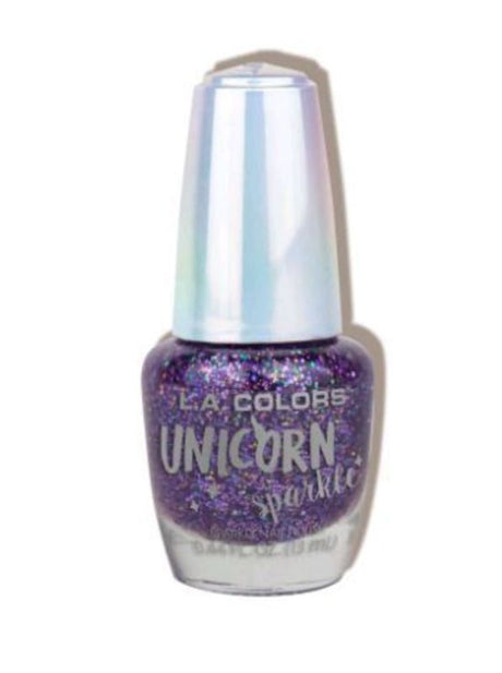 LA Colors Unicorn Sparkle Nail Polish in Sparkling Gem features dazzling glitter and shimmering rainbow reflections for magical nails.