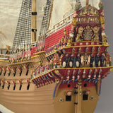 Detailed 1/65 scale model of the legendary Swedish warship Vasa, showcasing intricate craftsmanship and historical elements.