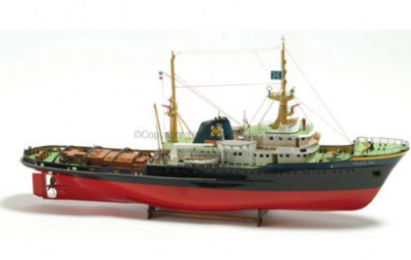 Detailed 1/90 scale R/C model of the Zwarte Zee, showcasing craftsmanship and marine engineering from 1963.