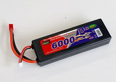 High-capacity Li-Po battery 7.4V 6000mAh 2S 40C, ideal for RC cars and drones, with excellent burst power and lightweight design.
