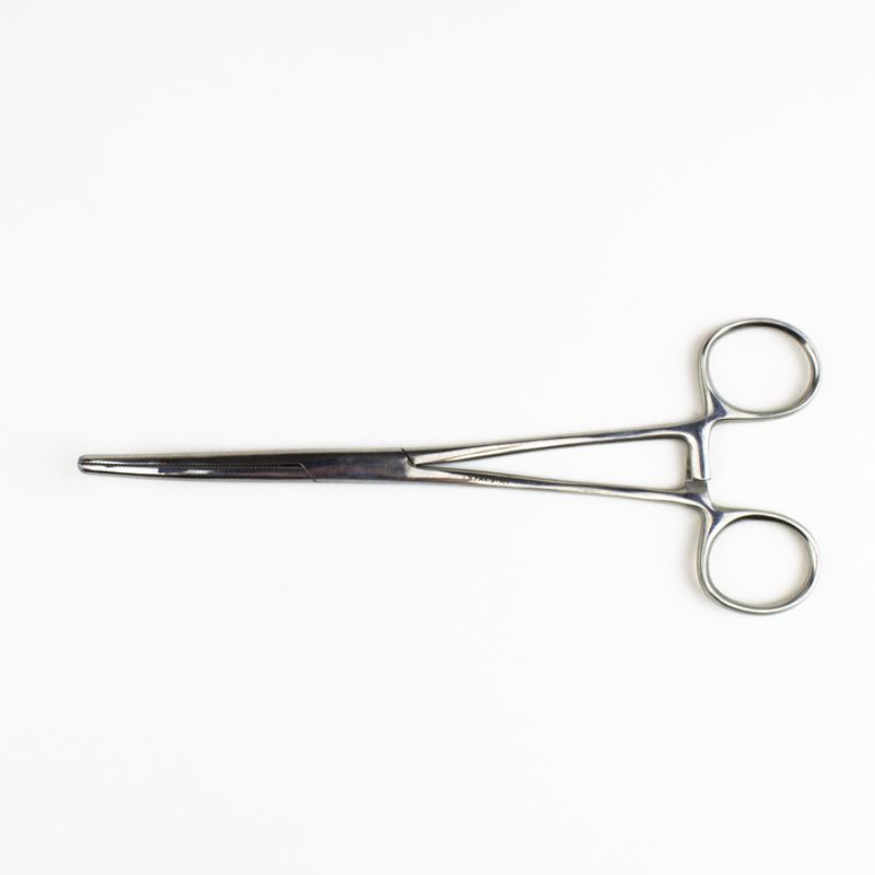 7.5-inch stainless steel hemostat with curved tip, ideal for crafting and gripping hard-to-reach objects.
