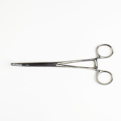 7.5-inch stainless steel hemostat with curved tip, ideal for crafting and gripping hard-to-reach objects.