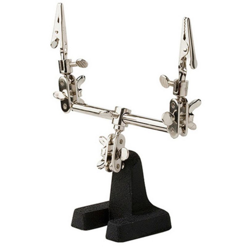 Two flexible alligator clamps on a weighted base for stable project holding, perfect for crafting and model making.