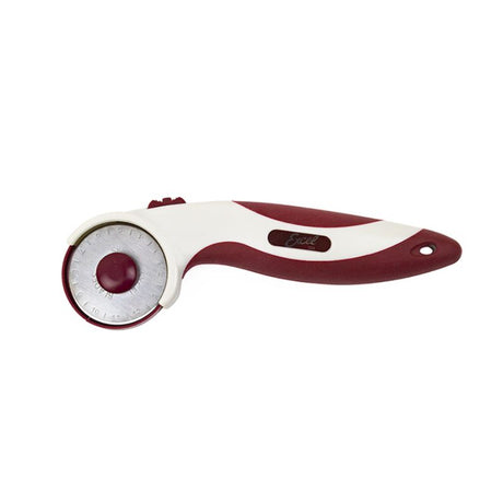 Ergonomic 45mm rotary cutter with carbon steel blade, ideal for precise cutting in quilting and crafting.