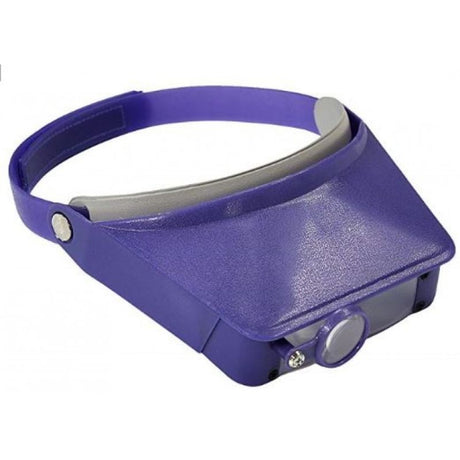 Purple Delux Magna Visor with adjustable head strap, featuring four magnification options for detailed hobby work.
