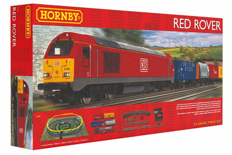 Hornby Red Rover Train Set featuring a DB Rail Class 67 locomotive, rolling stock, and a 3rd radius starter oval track.
