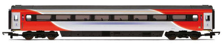 Hornby LNER Mk3 TFO Coach M model train coach, detailed with aerodynamic skirting and advanced braking features, perfect for collectors.