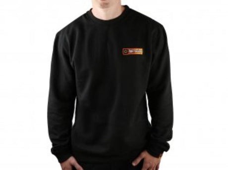 Stylish black long sleeve T-shirt for RC enthusiasts, featuring subtle HPI logos and a comfortable 50/50 cotton-polyester blend.