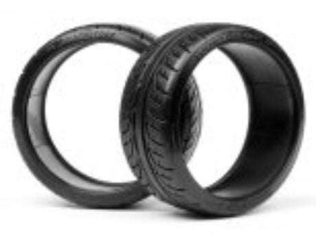 High-performance 1/10 drift tyres with a 26mm width, featuring a durable tread pattern for superior grip and control.