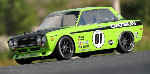 HPI Racing Datsun 510 body shell for 1:10 RC cars, features vintage design, durable polycarbonate, and custom paint options.