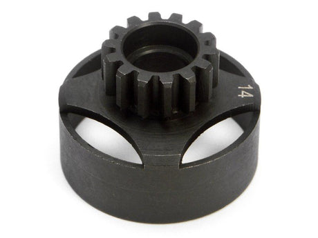 Racing Clutch Bell 14T for Savage trucks, crafted from steel, enhances acceleration and durability for optimal RC performance.