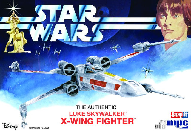 1/63 scale Star Wars X-Wing model kit featuring snap assembly, 30 detailed parts, and iconic Luke Skywalker with R2-D2.
