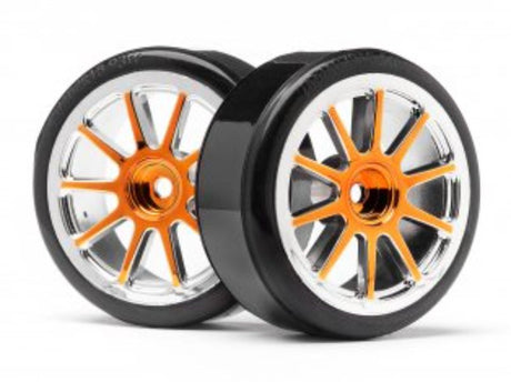 Gold chrome 10-spoke drift tyres for Maverick RC cars, enhancing performance and grip for superior drifting.
