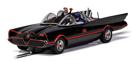 Detailed 1966 TV Batmobile slot car featuring Batman figure, perfect for collectors and racing enthusiasts.