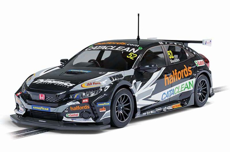 Detailed Scalextric model of BTCC Honda Civic Type R #52, driven by Gordon Shedden, perfect for racing enthusiasts.