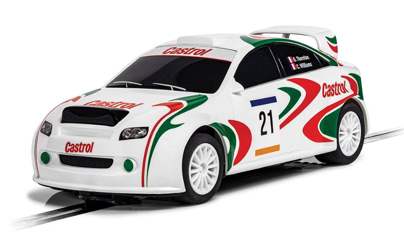 Slot Car - Team Rally: Castrol featuring iconic colors, durable design, perfect for racing on gravel, tarmac, and snow.