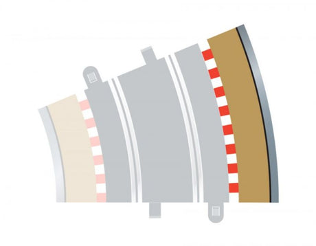 Slot car accessory R3 Borders Outer 4 enhancing Scalextric tracks with four 22.5-degree radius curves for precision racing.