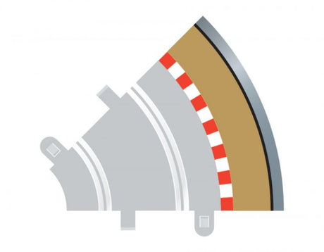 R1 Borders Outer 4: Set of four 45-degree outer borders for customizing Scalextric track layouts and enhancing racing experiences.