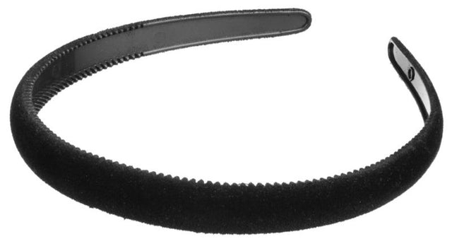 Elegant black velvet headband, 1.4cm wide, perfect for stylish everyday wear and special occasions without hair tugging.