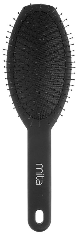 Large oval grooming brush with soft bristles designed for all hair types, promoting smooth, tangle-free hair.