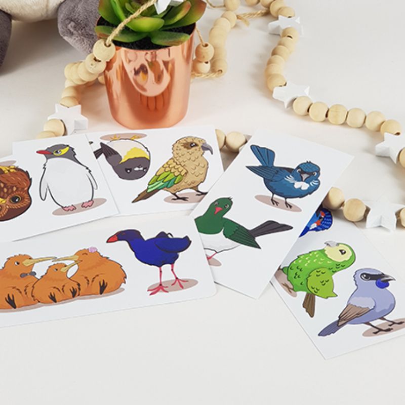 Milestone Discs Set featuring 15 NZ bird stickers for capturing baby's growth in vibrant, eco-friendly fabric.