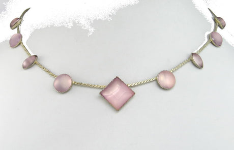 Frosted Pink Necklace: adjustable, shimmering pink design perfect for casual or elegant occasions, enhancing any outfit.