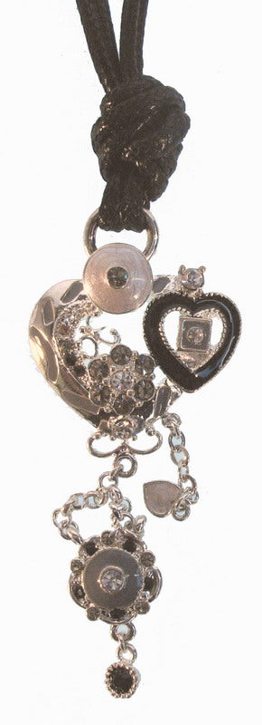 Heart Pendant Necklace with sparkling stones on a silver-plated design, adjustable black cord for elegant styling.