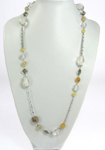 Elegant Glass and Stone Necklace featuring gemstones in a delicate glass design, perfect for any occasion.