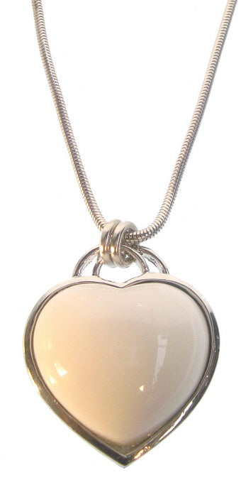 Heart Pendant Necklace in White with sparkling stones, rhodium plating, on a 32-inch chain with adjustable extender.