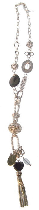 Long drop black necklace featuring beads and epoxy with adjustable chain, perfect for elevating any outfit.