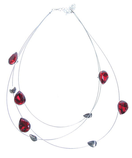 Elegant red lace necklace with a unique floating design, perfect for enhancing any outfit with charm and sophistication.