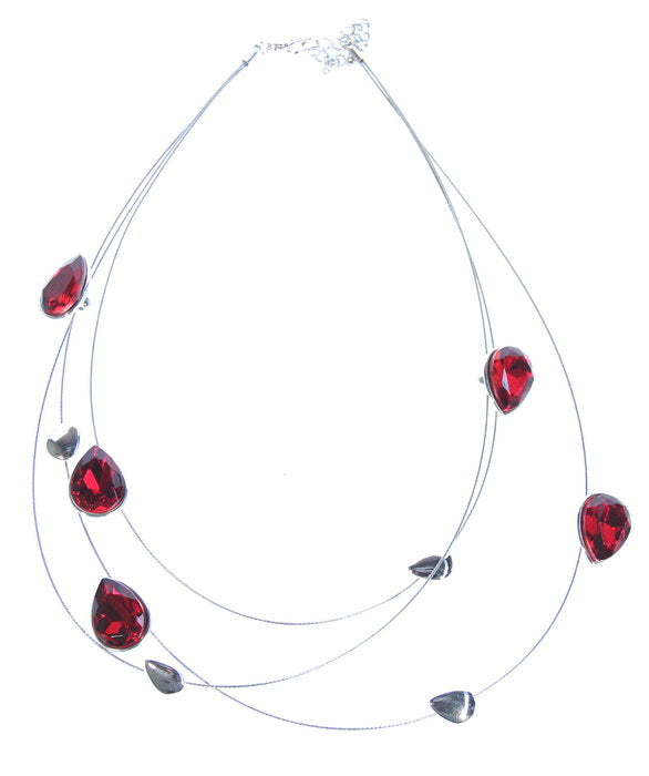 Elegant red lace necklace with a unique floating design, perfect for enhancing any outfit with charm and sophistication.