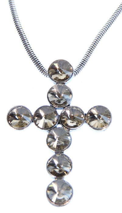 24-inch Topaz Crystal Cross Necklace featuring high-quality topaz crystals, perfect for layering and adding elegance.