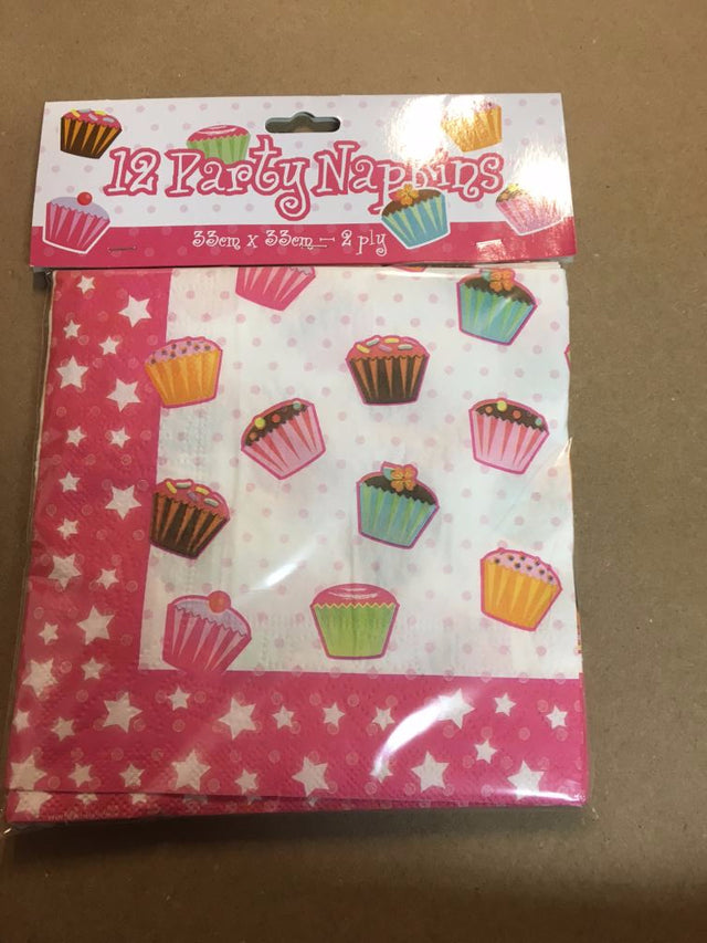 Vibrant cupcake napkins pack of 12, 33x33cm, 2-ply, perfect for birthday parties and festive gatherings.
