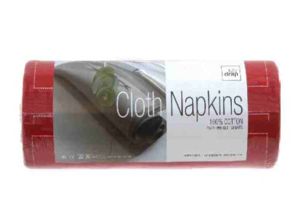 Vibrant red cocktail napkins in a roll of 25, 100% cotton, perfect for elegant entertaining and easy cleanup.