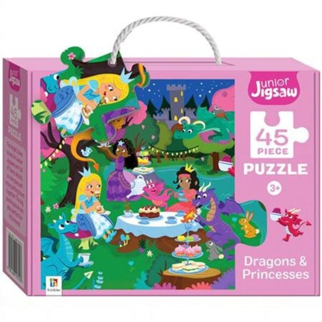 Bright and colorful Junior Jigsaw Puzzle featuring a whimsical princess tea party, perfect for children aged 3 and up.